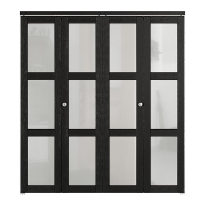 JUJUBON Bifold Doors,3-Lite Black Tempered Frosted Glass Bifold Closet Door with Sliding Hardware Kit, Interior Bi Fold Doors for Pantry, Solid Build Quality & Easy Install