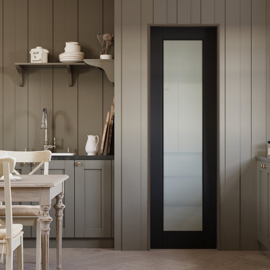 JUJUBON Slab Door, 1-Panel Black Pre-Assembled Frosted Glass Interior French Door Slab, Soild Core & Pre-Finished Single Panel for Pantry Bedroom Closet as Pocket, Bifold, Barn Doors-Shaker w/o Hardware