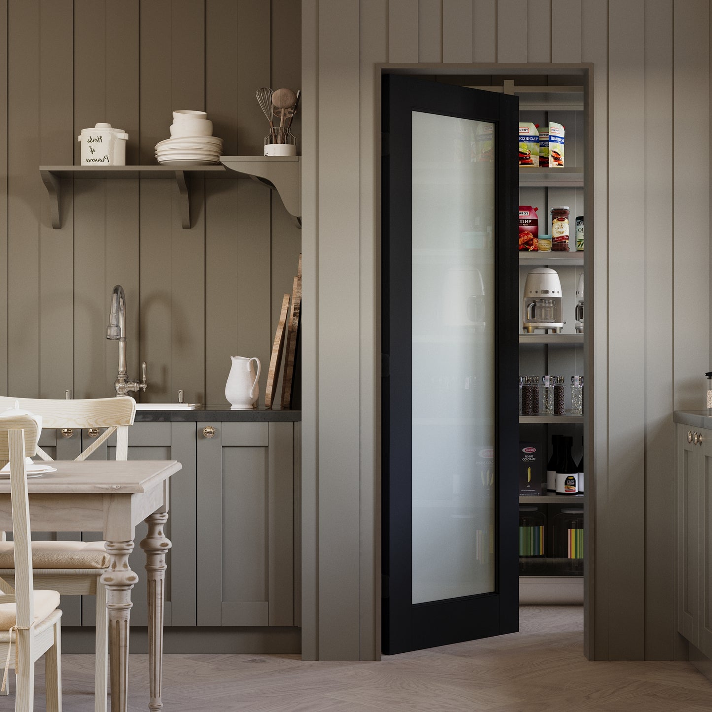 JUJUBON Slab Door, 1-Panel Black Pre-Assembled Frosted Glass Interior French Door Slab, Soild Core & Pre-Finished Single Panel for Pantry Bedroom Closet as Pocket, Bifold, Barn Doors-Shaker w/o Hardware