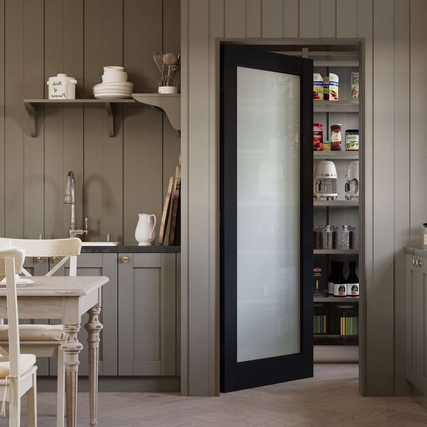 JUJUBON Slab Door, 1-Panel Black Pre-Assembled Frosted Glass Interior French Door Slab, Soild Core & Pre-Finished Single Panel for Pantry Bedroom Closet as Pocket, Bifold, Barn Doors-Shaker w/o Hardware