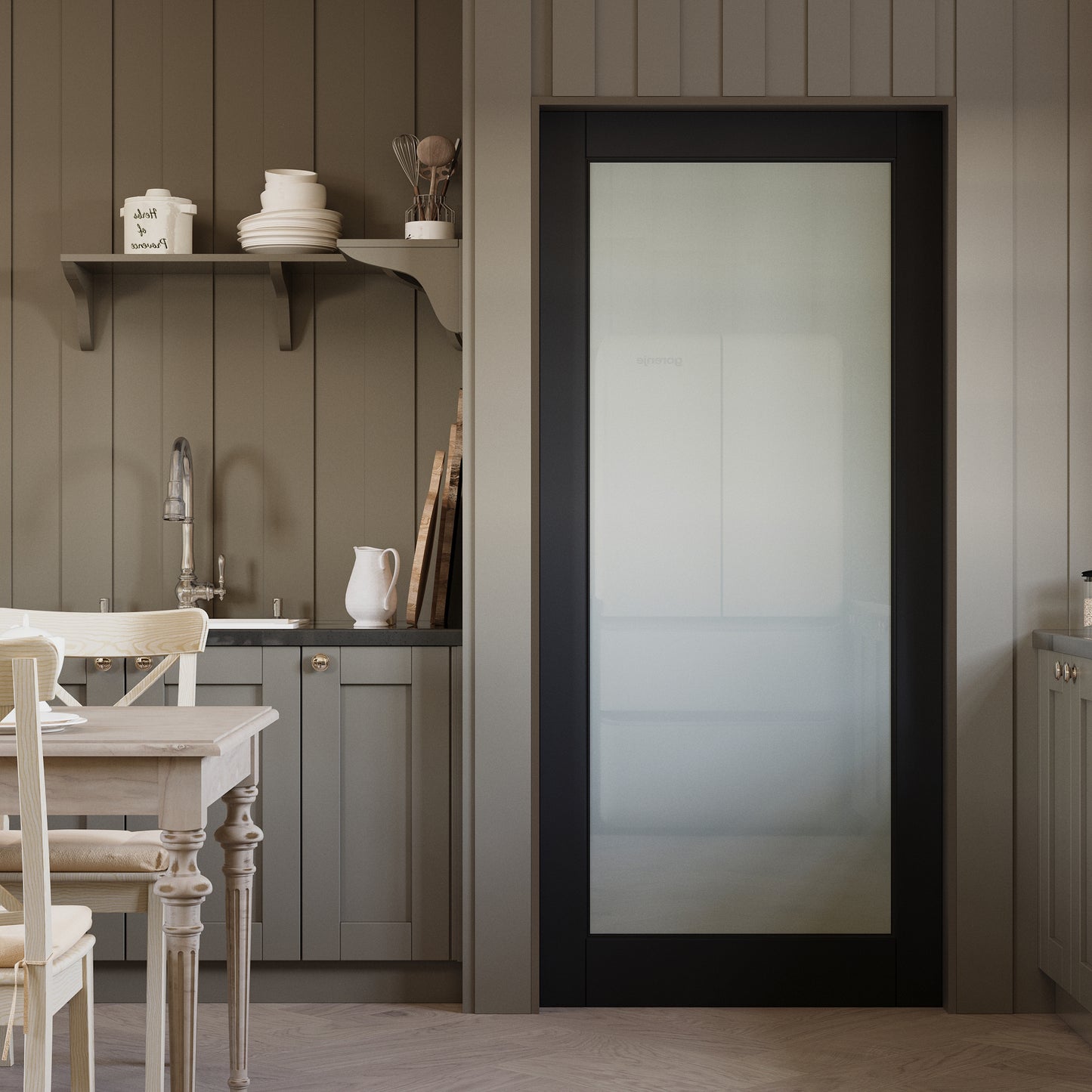JUJUBON Slab Door, 1-Panel Black Pre-Assembled Frosted Glass Interior French Door Slab, Soild Core & Pre-Finished Single Panel for Pantry Bedroom Closet as Pocket, Bifold, Barn Doors-Shaker w/o Hardware