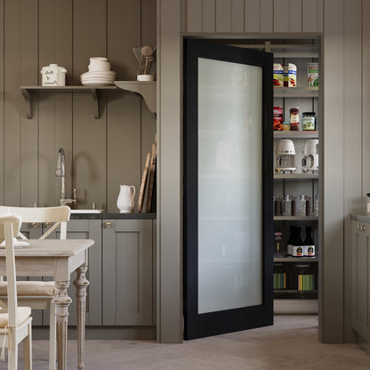 JUJUBON Slab Door, 1-Panel Black Pre-Assembled Frosted Glass Interior French Door Slab, Soild Core & Pre-Finished Single Panel for Pantry Bedroom Closet as Pocket, Bifold, Barn Doors-Shaker w/o Hardware