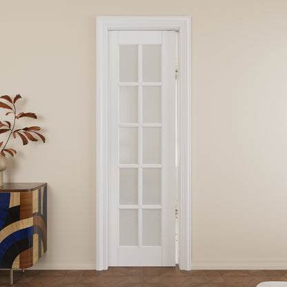 JUJUBON Slab Door, 10-Panel Pre-Assembled Frosted Glass Interior French Door Slab, Soild Core & Pre-Finished Single Panel for Pantry Bedroom Closet as Pocket, Bifold, Barn Doors-Shaker w/o Hardware