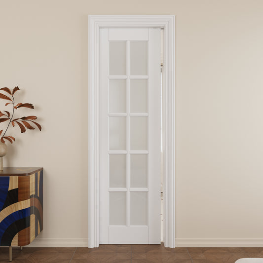 JUJUBON Slab Door, 10-Panel Pre-Assembled Frosted Glass Interior French Door Slab, Soild Core & Pre-Finished Single Panel for Pantry Bedroom Closet as Pocket, Bifold, Barn Doors-Shaker w/o Hardware