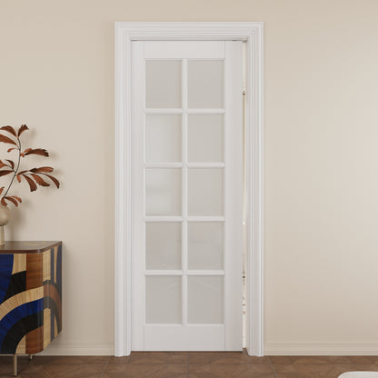 JUJUBON Slab Door, 10-Panel Pre-Assembled Frosted Glass Interior French Door Slab, Soild Core & Pre-Finished Single Panel for Pantry Bedroom Closet as Pocket, Bifold, Barn Doors-Shaker w/o Hardware