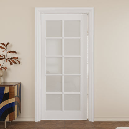 JUJUBON Slab Door, 10-Panel Pre-Assembled Frosted Glass Interior French Door Slab, Soild Core & Pre-Finished Single Panel for Pantry Bedroom Closet as Pocket, Bifold, Barn Doors-Shaker w/o Hardware