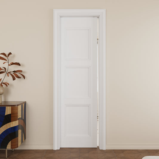 JUJUBON Slab Door, 3-Panel Molded Pre-assembled Solid Core Interior French Door, Pre-Finished Paintable Single Panel for Utility Room Pantry Closet as Prehung, Pocket, Bifold Barn Doors-Shaker w/o Hardware