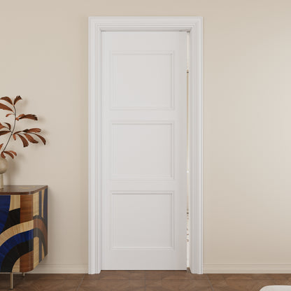 JUJUBON Slab Door, 3-Panel Molded Pre-assembled Solid Core Interior French Door, Pre-Finished Paintable Single Panel for Utility Room Pantry Closet as Prehung, Pocket, Bifold Barn Doors-Shaker w/o Hardware