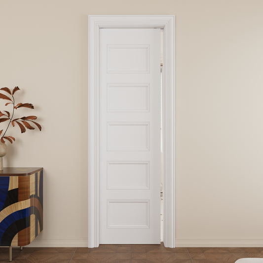 JUJUBON Slab Door, 5-Panel Molded Pre-assembled Solid Core Interior French Door, Pre-Finished Paintable Single Panel for Utility Room Pantry Closet as Prehung, Pocket, Bifold Barn Doors-Shaker w/o Hardware