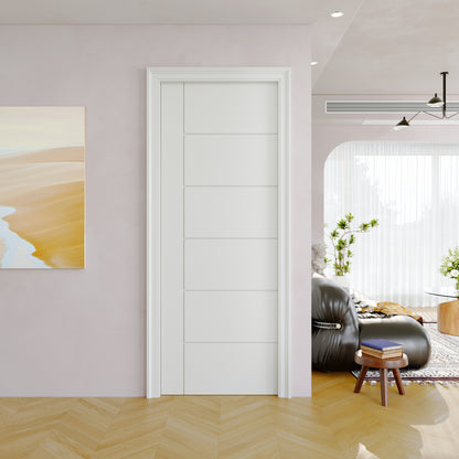 JUJUBON Slab Door, 6-Lite Modern Molded Pre-assembled Solid Core Interior French Door, Pre-Finished Paintable Single Panel for Utility Room Pantry Closet as Prehung, Pocket, Bifold Barn Doors-Shaker w/o Hardware