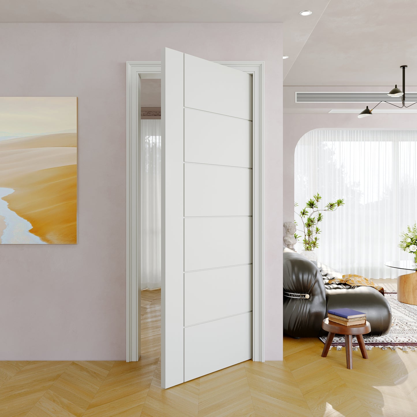JUJUBON Slab Door, 6-Lite Modern Molded Pre-assembled Solid Core Interior French Door, Pre-Finished Paintable Single Panel for Utility Room Pantry Closet as Prehung, Pocket, Bifold Barn Doors-Shaker w/o Hardware