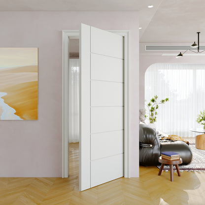 JUJUBON Slab Door, 6-Lite Modern Molded Pre-assembled Solid Core Interior French Door, Pre-Finished Paintable Single Panel for Utility Room Pantry Closet as Prehung, Pocket, Bifold Barn Doors-Shaker w/o Hardware
