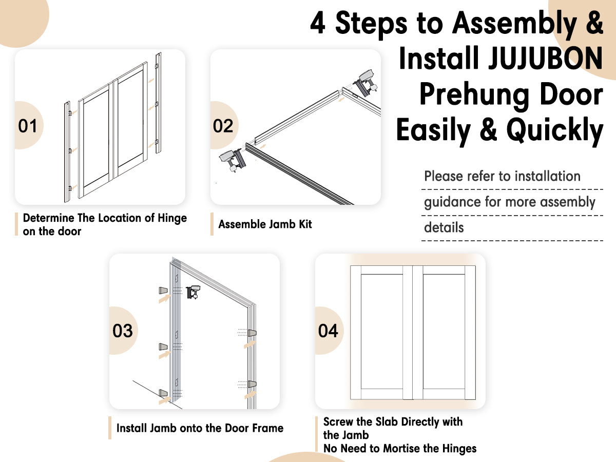 JUJUBON Prehung French Door, 10-Lite Tempered Clear Glass Door Slabs with Jamb, Black Hinges, 4 Levers & Latch, Solid Core Interior Doors, Pre-Finished & Paintable,Double Doors Interior