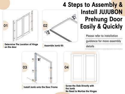 JUJUBON Prehung French Door, 10-Lite Tempered Clear Glass Door Slabs with Jamb, Black Hinges, 4 Levers & Latch, Solid Core Interior Doors, Pre-Finished & Paintable,Double Doors Interior