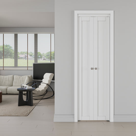 JUJUBON Pivot Doors, Full White Panel with Hardware Kit, Solid MDF Interior Folding Door, MDF Wood Panels, White Closet Door