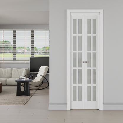 JUJUBON Pivot French Doors, 10-Lite Frosted Glass, Solid Core MDF Wood & PVC Covered Finished, White Closet Doors