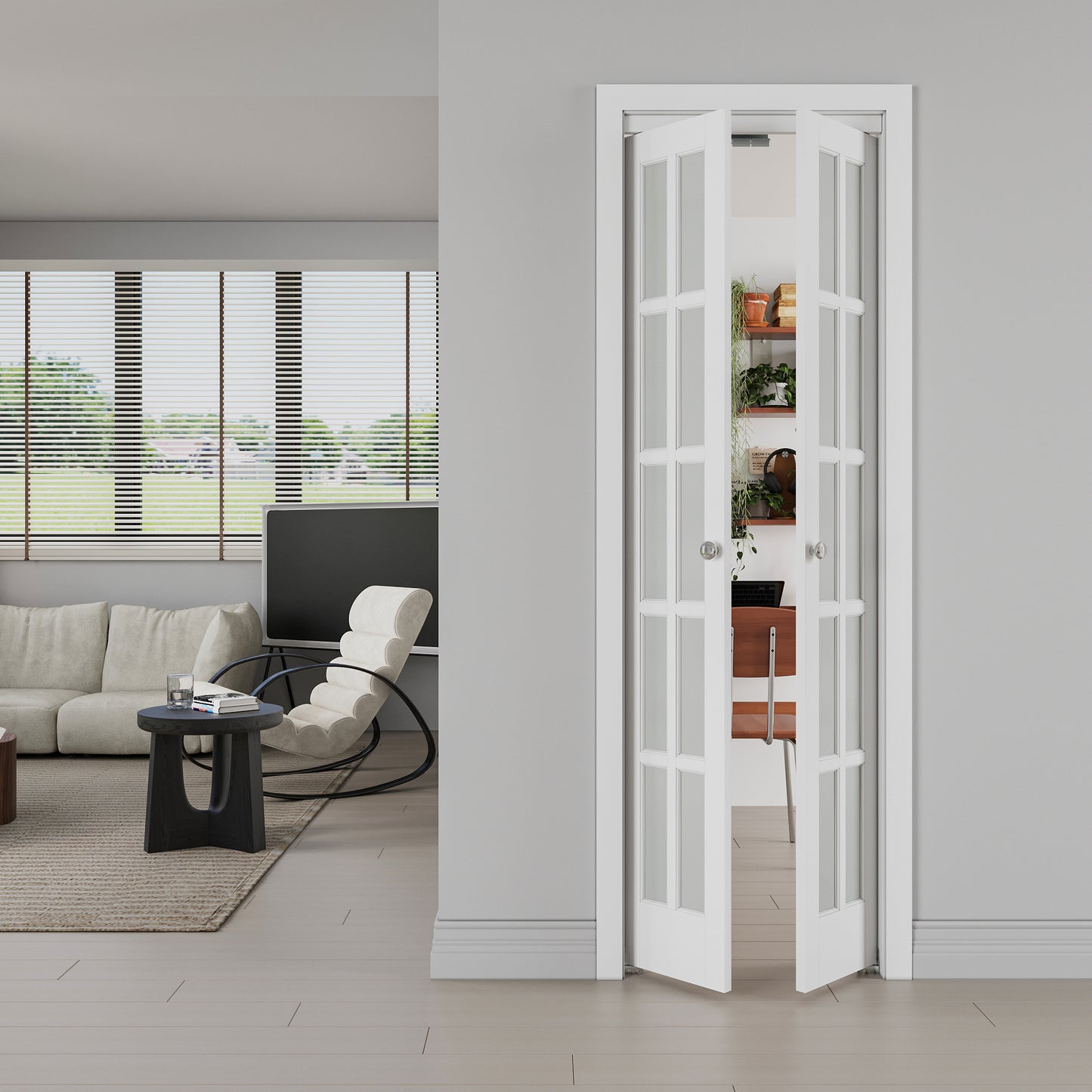 JUJUBON Pivot French Doors, 10-Lite Frosted Glass, Solid Core MDF Wood & PVC Covered Finished, White Closet Doors