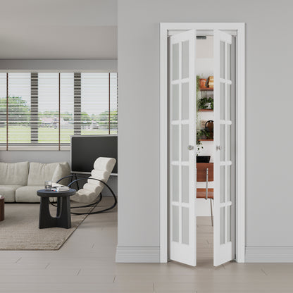 JUJUBON Pivot French Doors, 10-Lite Frosted Glass, Solid Core MDF Wood & PVC Covered Finished, White Closet Doors