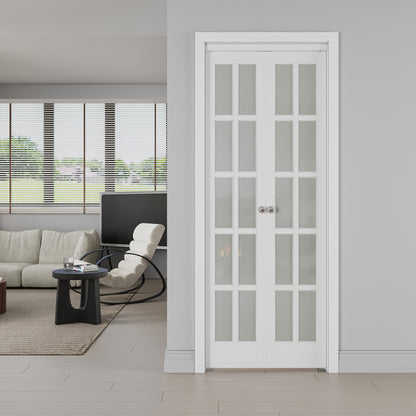 JUJUBON Pivot French Doors, 10-Lite Frosted Glass, Solid Core MDF Wood & PVC Covered Finished, White Closet Doors