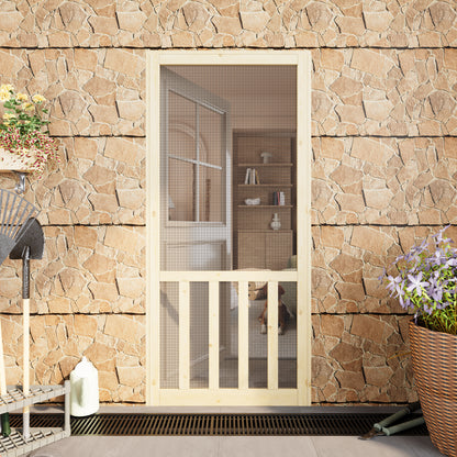 JUJUBON Front Wooden Screen Door for Swing Doors，Solid Pine French Style with Universal Hinged Gauze Mesh Screen Door for Exterior/Interior，Pre-Assembled Easy Installation