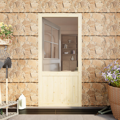 JUJUBON Front Wooden Screen Door for Swing Doors，Solid Pine French Style with Universal Hinged Gauze Mesh Screen Door for Exterior/Interior，Pre-Assembled Easy Installation