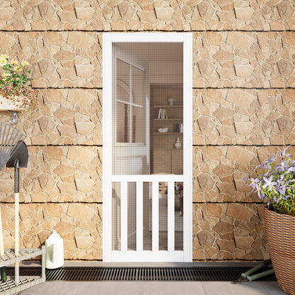 JUJUBON Front Wooden Screen Door for Swing Doors，Solid Pine French Style with Universal Hinged Gauze Mesh Screen Door for Exterior/Interior，Pre-Assembled Easy Installation, White