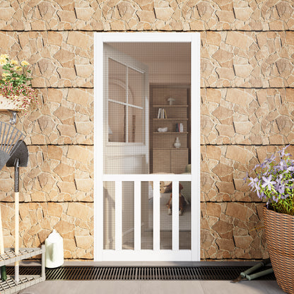 JUJUBON Front Wooden Screen Door for Swing Doors，Solid Pine French Style with Universal Hinged Gauze Mesh Screen Door for Exterior/Interior，Pre-Assembled Easy Installation, White