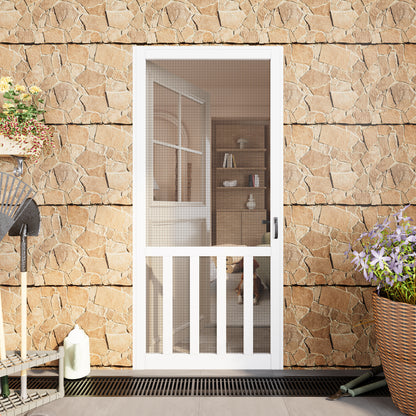 JUJUBON Front Wooden Screen Door for Swing Doors，Solid Pine French Style with Universal Hinged Gauze Mesh Screen Door for Exterior/Interior，Pre-Assembled Easy Installation, White
