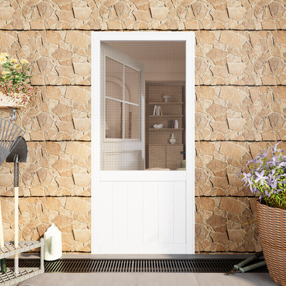 JUJUBON Front Wooden Screen Door for Swing Doors，Solid Pine French Style with Universal Hinged Gauze Mesh Screen Door for Exterior/Interior，Pre-Assembled Easy Installation, White