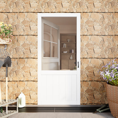 JUJUBON Front Wooden Screen Door for Swing Doors，Solid Pine French Style with Universal Hinged Gauze Mesh Screen Door for Exterior/Interior，Pre-Assembled Easy Installation, White